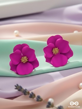 THE POISED PERIWINKLES - Statement Floral Studs (Fushcia)