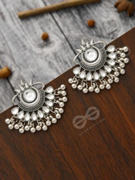 A Bohemian Tale - Embellished Oxidised Earrings (White)