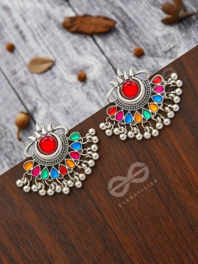 A Bohemian Tale - Embellished Oxidised Earrings (Multicoloured)