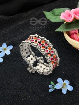 The Elegant Symmetry - Adjustable Enamelled Bracelet (Orange-Pink)