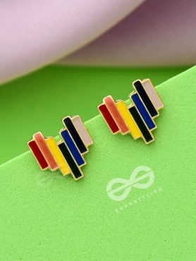Mottled Hearts- Multicolored Enamelled Golden Earrings