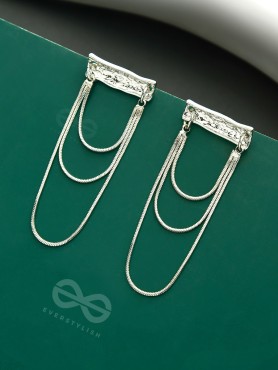 Shimmering Waterfall- Layered Chain Silver Dangler Earrings