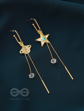 CELESTIAL SERENADE- GOLDEN RHINESTONES AND GEMSTONES EARRINGS
