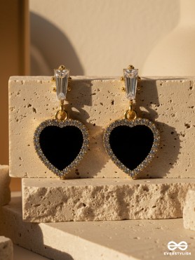 Heart of Ocean- Green Heart-Shaped Gem Stones and Rhinestones Studded Earrings