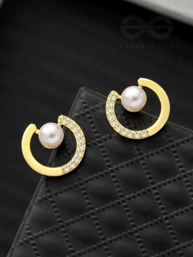 The Lunar Halo- Golden Pearl Earrings