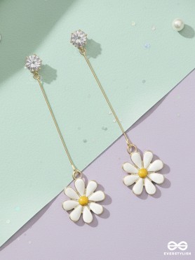 The Droopy Daisy- Golden Enameled Earrings