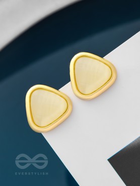 The Love Triangle- Golden Stud Earrings (Cream White)