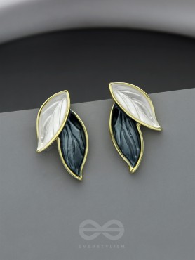  PETALS PANACHE- GOLDEN ENAMELLED EARRINGS (DENIM BLUE)