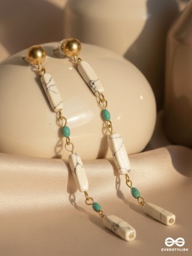 Marble-lous - Blue and White Stone Studded Golden Earrings