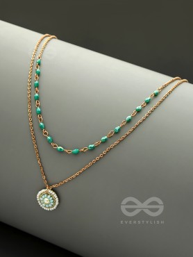 The Moonlit Sea- Beads Studded Embroidered Layered Golden Necklace With Anti-Tarnish Coating 