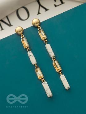 The Gleaming Snowfall- White Stone Studded Golden Earrings