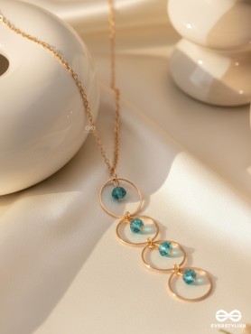 The Drizzly Woods- Blue And Golden Crystal Beads Necklace With Anti-Tarnish Coating 