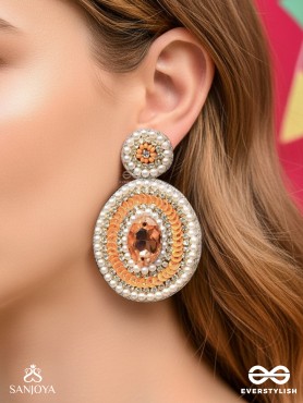 Vitanka - The Beautiful Ovals - Sequins, Stones And Beads Hand Embroidered Earrings (Carrot Orange)