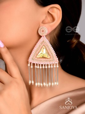 Akshkarna - The Exquisite Triangle - Beads And Stones Hand Embroidered Earrings