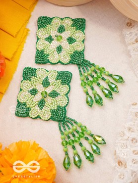 Anupta- The Green Meadow- Stone and Beads Embroidered Earrings