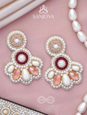 Aartava- The Blooming Flower- Pearl Drops and Glass Drops Embroidered Earrings