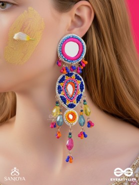 Odyaman - The Vibrant Rainfall - Beads, Resham And Mirrors Hand Embroidered Earrings