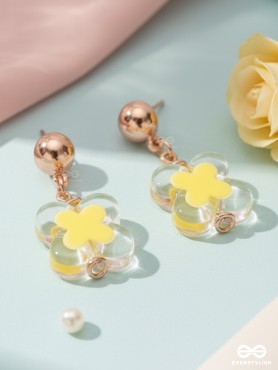 The Canary Bloom- Golden Enamelled Earrings