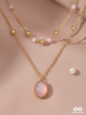 The Pink Pizzazz- Golden Embellished Layered Necklace With Anti-Tarnish Coating