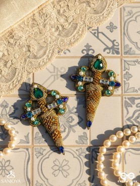 Vajrakaya - The Diamond Body - Stones, Cutdana And Beads Hand Embroidered Earrings