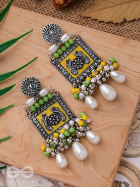 THE CHARTREUSE PEARL - EMBELLISHED OXIDISED EARRINGS