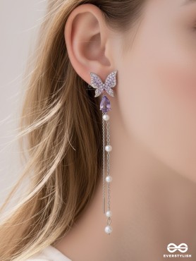 A PURPLE MIRACLE - SILVER PEARL EAR JACKETS