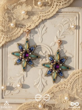 Nakshatrika - The Celestial Sparkle - Stone, Beads And Dabka Hand Embroidered Earrings (Multicolor)