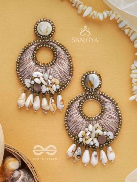 DHARANIKA - THE EARTHY HUES - RESHAM, BEADS & SHELL DROP EMBROIDERED EARRINGS
