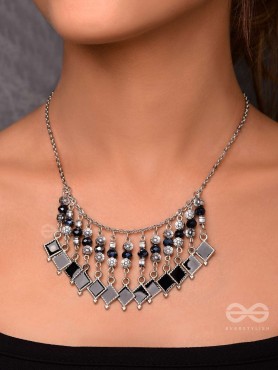 THE MOONLIT BLOOMS- BEADED OXIDISED ENAMELLED NECKLACE