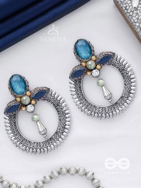 Manidhama - The Gem Abode - Stones And Beads Hand Embroidered Oxidised Earrings