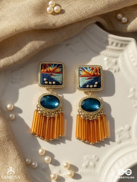 Ajyavari - The Seashore Sunshine - Resham And Stone Hand Embroidered Earrings