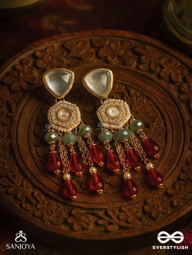 Prenkha - Scarlet Sways - Golden Embellished Polki And Kundan Earrings