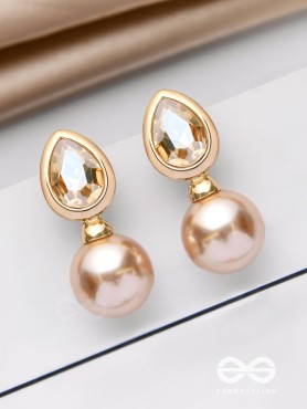 PEARL POP 'N' DROP -  GOLDEN & PEACH EMBELLISHED EARRINGS 