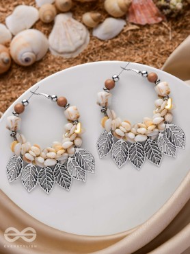 LEAFY SEA BREEZE - STATEMENT OXIDISED EMBELLISHED HOOP EARRINGS