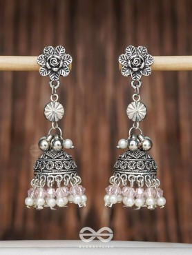 Petals In Bloom - Oxidised Jhumka Earrings