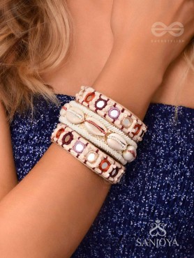 BIMBITA- THE BEACH REEFLECTIONS - MIRROR, SHELLS AND RESHAM EMBROIDERED BANGLES (SET OF 3)