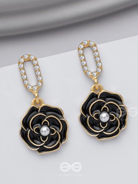 THE MIDNIGHT ROSE - GOLDEN AND BLACK EMBELLISHED EARRINGS