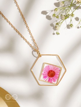 Charm Of Primrose - Pressed Flower Resin Pendant With Anti-Tarnish Coating 