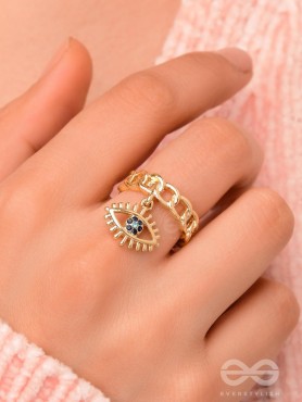 The Visionary Eye - Golden Embellished Charm Ring (Adjustable)