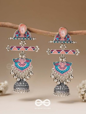 The Rosy Patterns- Stone Enamelled Oxidised Earrings