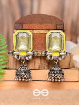 The Green Dahlia - Enamelled Oxidised Jhumka Earrings
