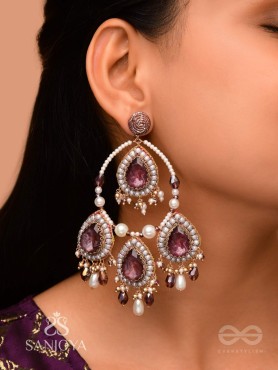 Viruda - Blushing Majesty - Stone And Beads Hand Embroidered Earrings