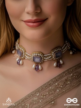 Sushtri- The Chaste Affection - Stones, Beads, Glass And Pearl Drops Hand Embroidered Choker Neckpiece