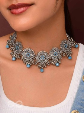 Heavenly Skies - Enamelled Oxidised Neckpiece