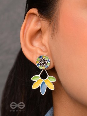 Sunlit Meadows - Statement Enamelled Oxidised Ear Jackets