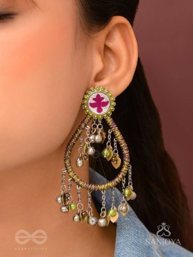 Haarit - The Olive Flutters - Beads Enamelled Oxidised Earrings