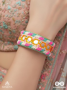 Madana- The Spring Poetry- Mirror, Resham And Beads Hand Embroidered Bangle