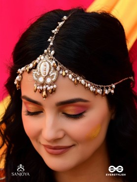 Roopdheya - The Budding Beauty - Shell, Mirrors, Beads And Glass Drops Hand Embroidered Maangtika