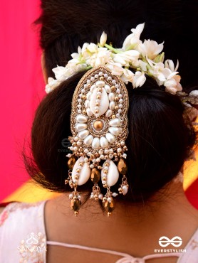 Attalika - The Lavish Castles - Shells, Beads And Glass Drops Hand Embroidered Hair Accessory 