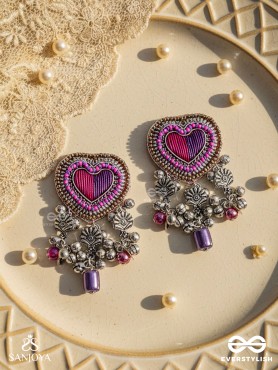 Unmadishnu - The Love Rush - Dabka, Beads And Glass Drops Hand Embroidered Oxidised Earrings